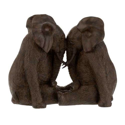 GENERIQUE - Statuette Déco Couple d'Eléphants - 38cm - Marron - Image 2
