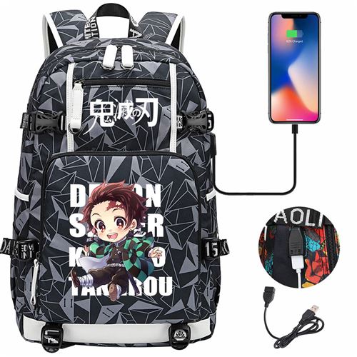 Sac à dos college Demon Slayer Tanjirō Kamado avec port de chargement 47*15*30cm #DMS017