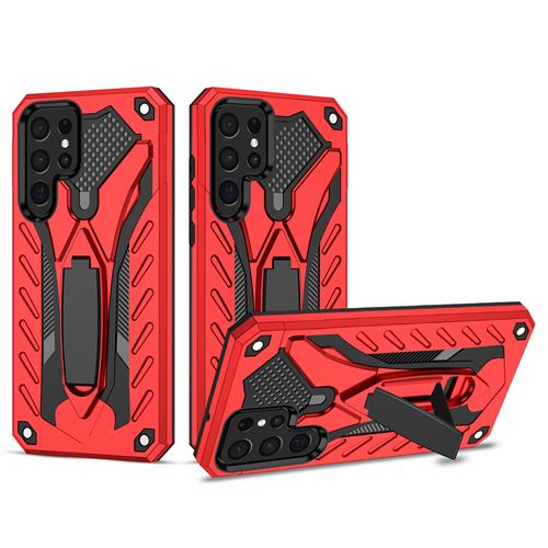 Coque pour Samsung Galaxy S22 Ultra avec Support Pliable Etui Frusde Anti-poussière Anti-chute - Rouge