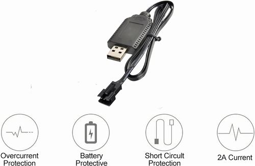 Chargeur USB Pour Batterie 3.7V - Câble SM-2P - Pour Voiture RC, Drone, Jouets Télécommandés - 60cm