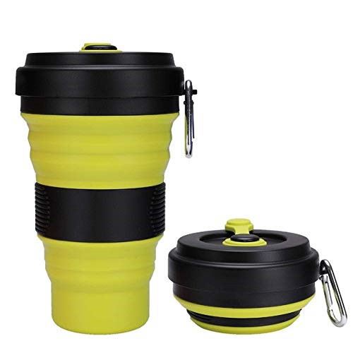Tasse à Eau Pliante Portable en Silicone Pliable 550ML Jaune/Noir