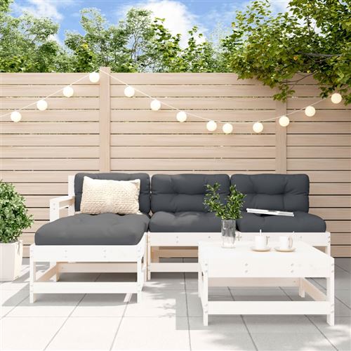 Non Communiqué Blanc Vidaxl 5-Delige Loungeset Met Kussens Massief Hout Wit3186054
