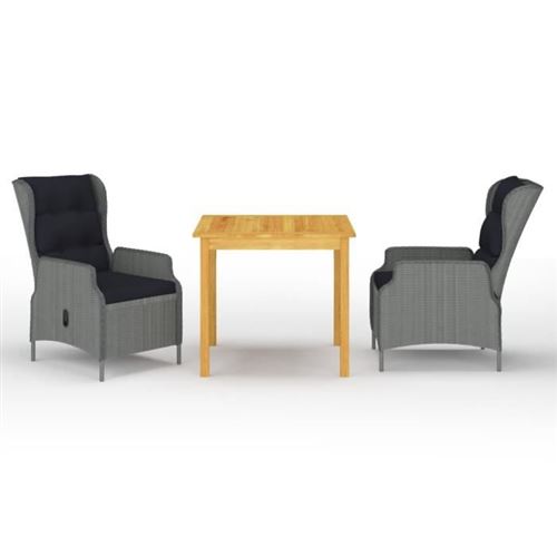 Vidaxl Gris/Clair Ensemble Salle À Manger Jardin 3 Pcs - Image 3
