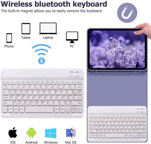 Mini Clavier Bluetooth AZERTY, Android, iOS et Windows - Support inclus -  Français