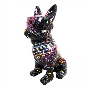 Statuette bouledogue français noir en résine avec un plateau | Statue Déco