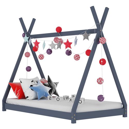Lit enfant tente bois pin massif gris indiana 90x200 cm 283363