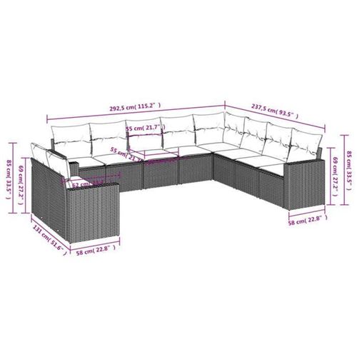 Salon de jardin modulable vidaxl 1 personnes resine tressee gris 62 x 62 x 69 cm 10 pieces