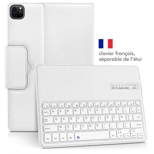 Clavier Bluetooth détachable universel + étui en cuir sans pavé tactile  pour iPad 9-10 pouces, spécification: clavier blanc (bleu)