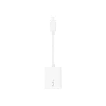 Belkin Connect Audio + Charge - Casque/adaptateur de charge USB-C vers USB-C - 24 pin USB-C mâle pour 24 pin USB-C femelle - 14 m - blanc - USB Power Delivery (60W)