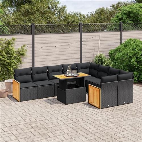 Non Communiqué Noir Vidaxl Salon De Jardin Avec Coussins 10 Pcs, Canapés De Terrasse, Ensemble De Meubles De Patio, Mobilier D'extérieur, 3274114