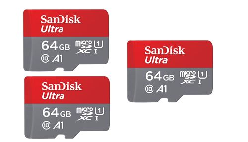 Lot de 3 Carte Mémoire Micro SDXC SanDisk Ultra 64Go 64g Vitesse de Lecture Allant jusqu à 140MB/S, Classe 10, U1, A1 TF Carte