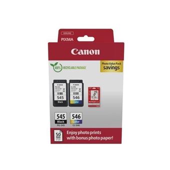 Canon PG-545 / CL-546 Value Pack - Pack de 2 - 8 ml - noir, couleur (cyan, magenta, jaune) - original - boîte de suspension - jeu de papier / cartouche d'encre - pour PIXMA iP2850, MG2450, MG2550, TR4550, TR4551
