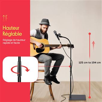 Pyle - Support Microphone à Base Carrée Réglable (92-161 Cm) - Adaptateur Universel 5/8" Inclus - Idéal Studio, Scène, Home Studio - 4