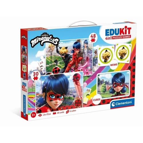 Miraculous - Coffret d'activités préscolaires 4 en 1 - 2 puzzles, 6 Cubes et Un Mémo - Fabriqué en Italie