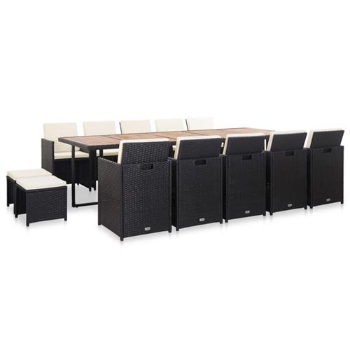 Salon de jardin 15 pcs avec coussins vidaXL R&eacute;sine tress&eacute;e Noir