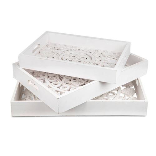 Non Communiqué Blanc Lot De 3 Plateaux De Service "Oriental" 62Cm