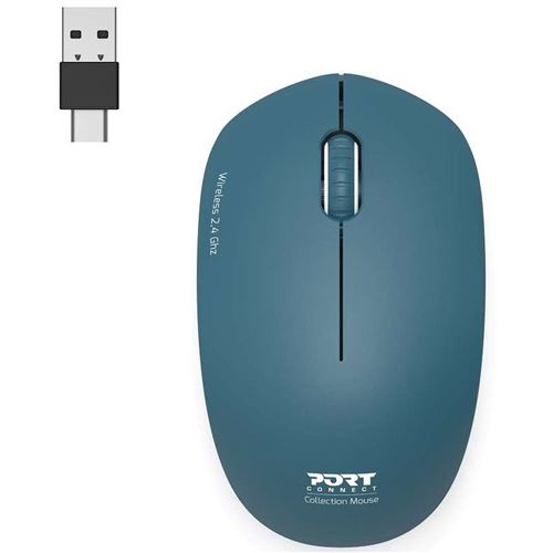 PORT Connect Collection - Souris - droitiers et gauchers - optique - 3 boutons - sans fil - 2.4 GHz - récepteur sans-fil USB/USB-C - saphir