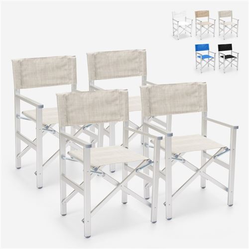 4 chaises de plage pliables portables textilène aluminium Regista Gold Blanc