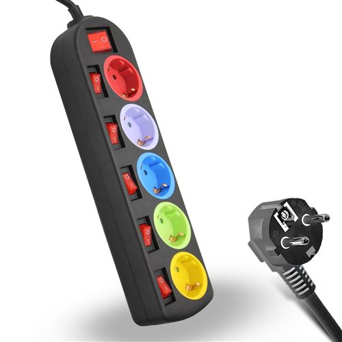 Bloc Multiprise - FISHTEC - couleur Schuko - 1 Interrupteur général et 5  individuels - Prise, multiprise et accessoires électriques - Achat & prix