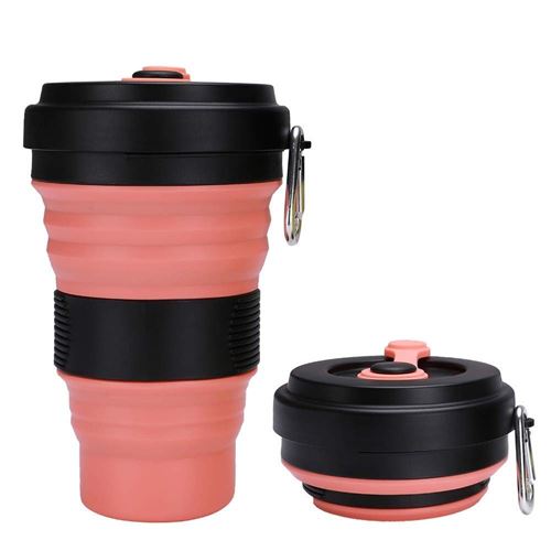 Tasse à Eau Pliante Portable en Silicone Pliable 550ML Orange/Noir