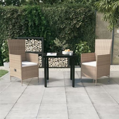 Vidaxl Beige Ensemble À Manger De Jardin 3 Pcs - Image 2