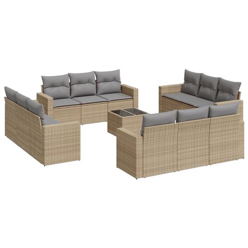 Vidaxl - Set Divano Da Giardino 13 Pz Con Cuscini Beige In Polyrattan
