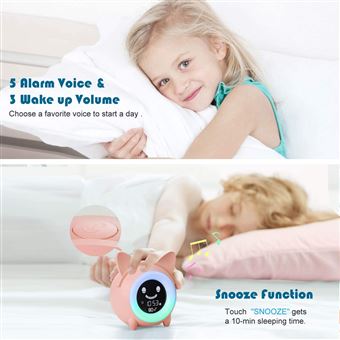 9€01 sur Réveil enfant veilleuse bébé haut-parleurs 5 couleurs luminosité  réglable l'affichage de l'heure et température intérieure, rose -  Radio-réveil - Achat & prix