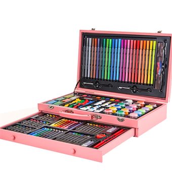 Kit de peinture 220 pièces mallette de dessin en bois crayons pastels  pinceaux