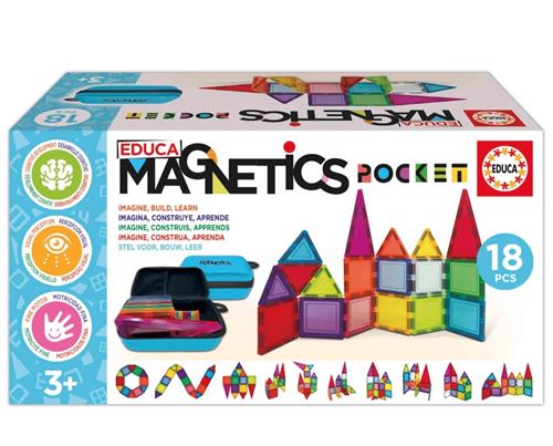 Non Communiqué Multicolore Jeu De Construction Magnétique Educa Magnetics Pocket 18 Pcs Étui 2D 3D
