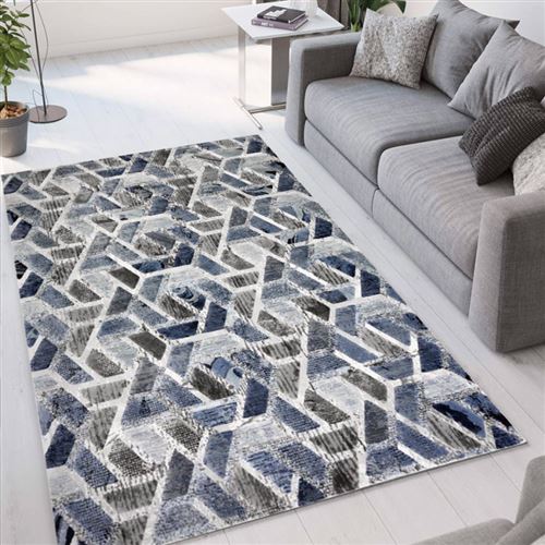 Tapis de salon design moderne à poils courts gris bleu Double CEL004, Taille: 110 x 170