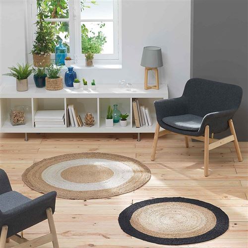 Tapis deco rond (0) 90 cm jute bicolore salem Blanc Douceur d'Intérieur