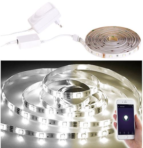 Luminea : Bande LED LAT-530 - 5 m blanc ajustable - Avec accessoires