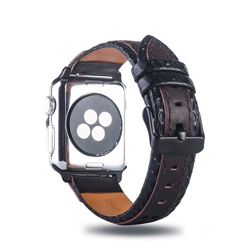 Bracelet en cuir véritable couche supérieure marron/noir pour votre Apple Watch Series 4 44mm/Series 3 2 1 42mm