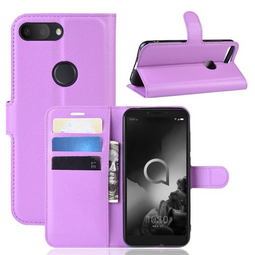 Etui en PU style litchi violet avec support pour votre Alcatel 1S (2019)