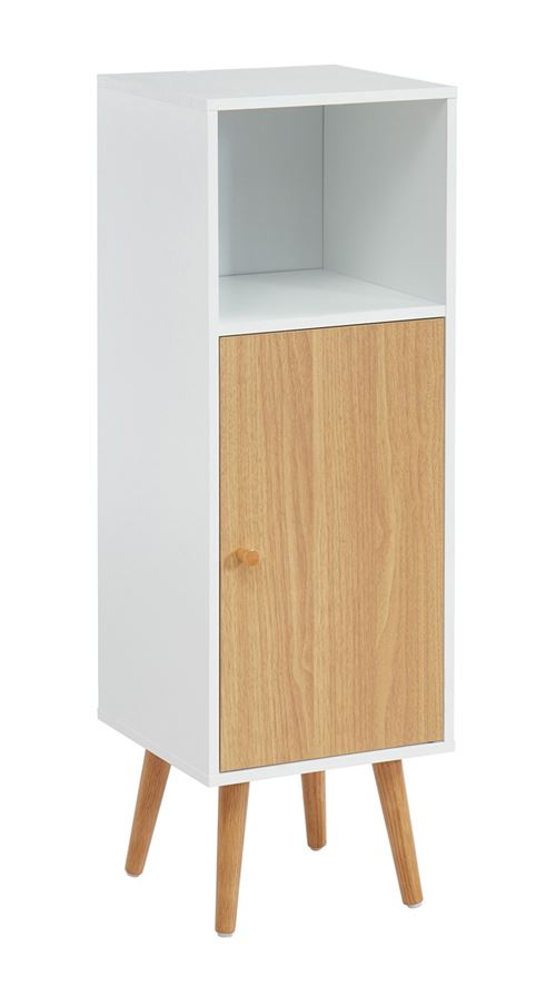 Colonne de rangement salle de bain coloris blanc / chêne - 30 x 29.5 x 90 cm -PEGANE-