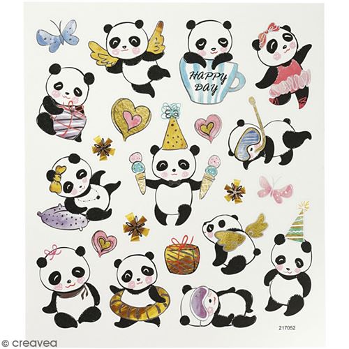 Stickers Creotime - Panda - 21 pcs environ