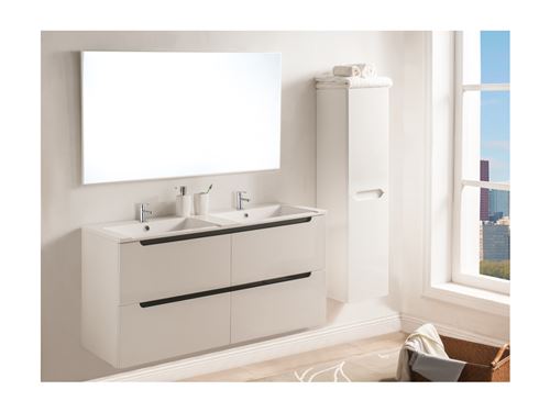 Ensemble SELITA - meubles de salle de bain avec double vasque et miroir - Laqué blanc