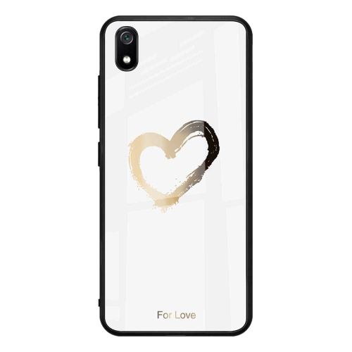 Coque en TPU verre à motif soft edge hybride polygone blanc et coeur pour votre Xiaomi Redmi 7A