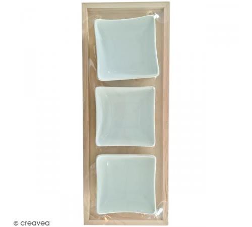 Plateau apéro en bois à décorer - 29,5 x 11,5 x 4 cm - Avec 3 coupelles céramique