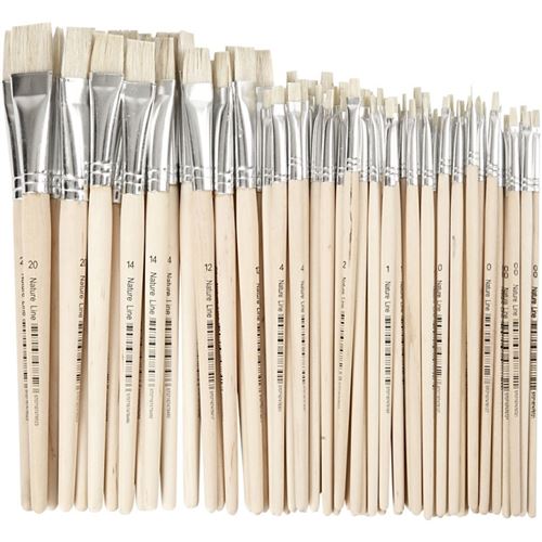 Set de pinceaux plats - Poils de porc - n°0 à 20 - 68 pcs