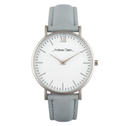 Montre Female Andreas Osten Mouvement Quartz Cadran Blanc 36mm Et Bracelet Bleu En Cuir AO-241
