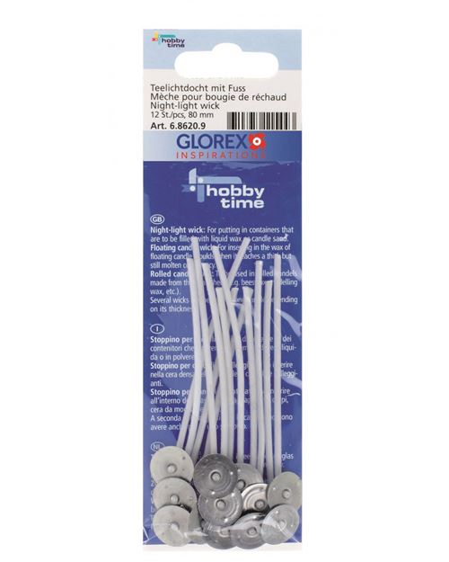 Glorex mèche de bougie de réchaud, avec support, ciré, 686209