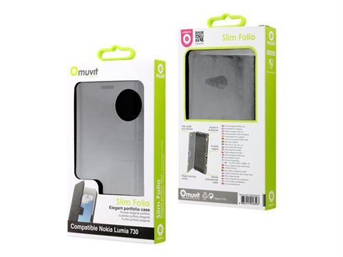 Muvit Slim S Folio - Flip cover voor mobiele telefoon - polyurethaan, polycarbonaat - zwart - voor Nokia Lumia 730 Dual SIM, 735