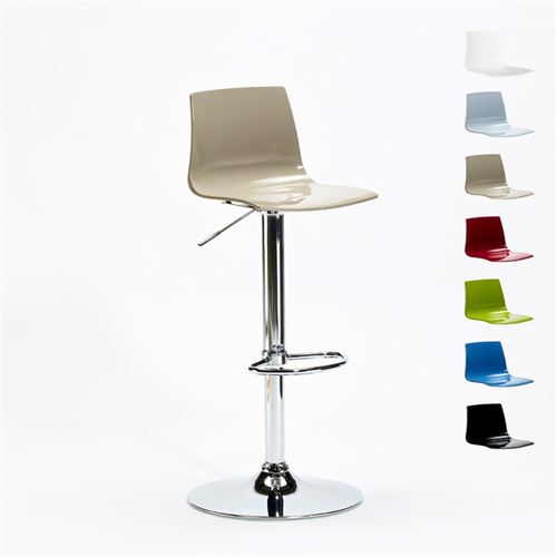 Tabouret de bar et cuisine pied acier chromé réglable en hauteur Grand Soleil Imola, Couleur: Beige