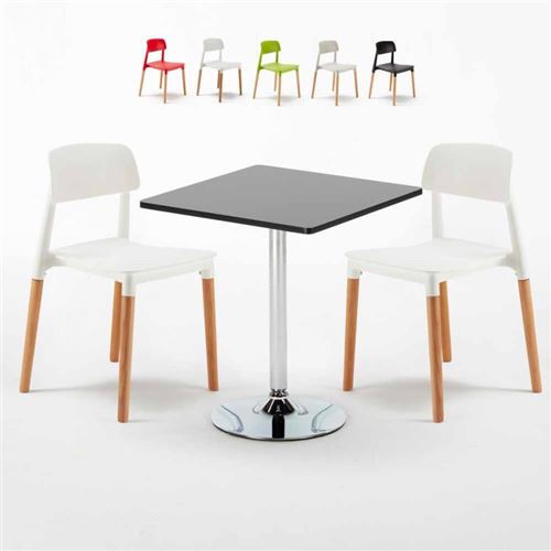 Table Carrée Noire 70x70cm Avec 2 Chaises Colorées Set Intérieur Bar Café Barcellona Mojito, Couleur: Blanc