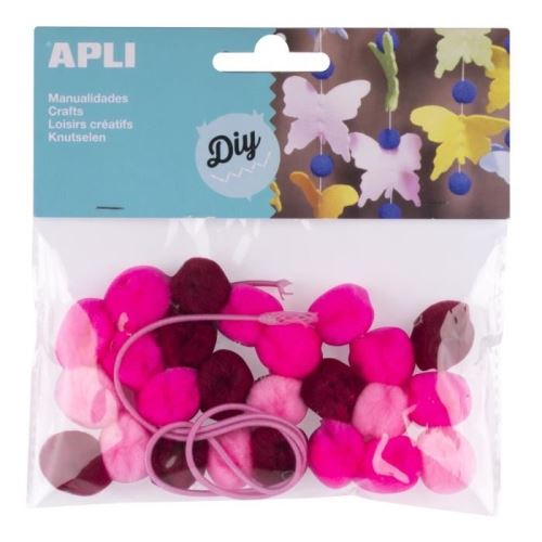 Apli sachet de 25 pompons - rose + cordon 014788