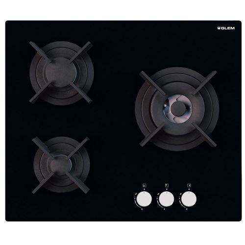 Glem GV635HBK - Table de cuisson au gaz - 3 plaques de cuisson - Niche - largeur : 55 cm - profondeur : 47 cm - noir - sans cadre - noir