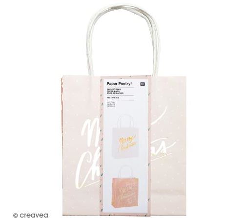 Lot de sacs en papier - Merry Christmas Pastel - 18 x 21 cm - 2 pcs