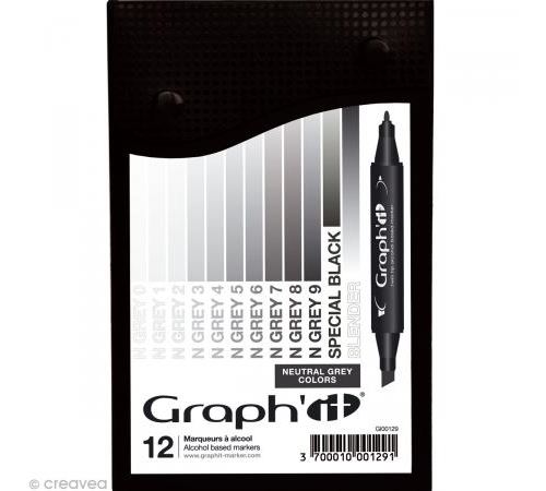 Set 12 Marqueurs à alcool Graph'it - Neutral Greys colors - Graph it