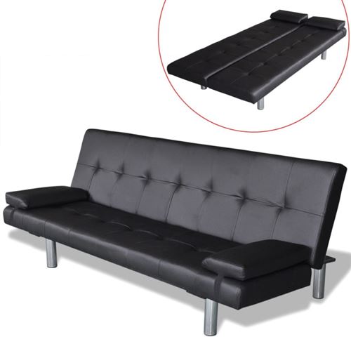 Vidaxl canap&eacute;-lit r&eacute;glable avec deux oreillers similicuir noir 241722